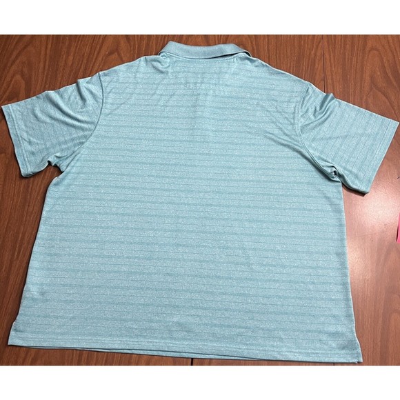 Haggar Mens Blue Stripes Sz XXL Polo Shirt Blue Teal Short Sleeve Button Down - Picture 4 of 5